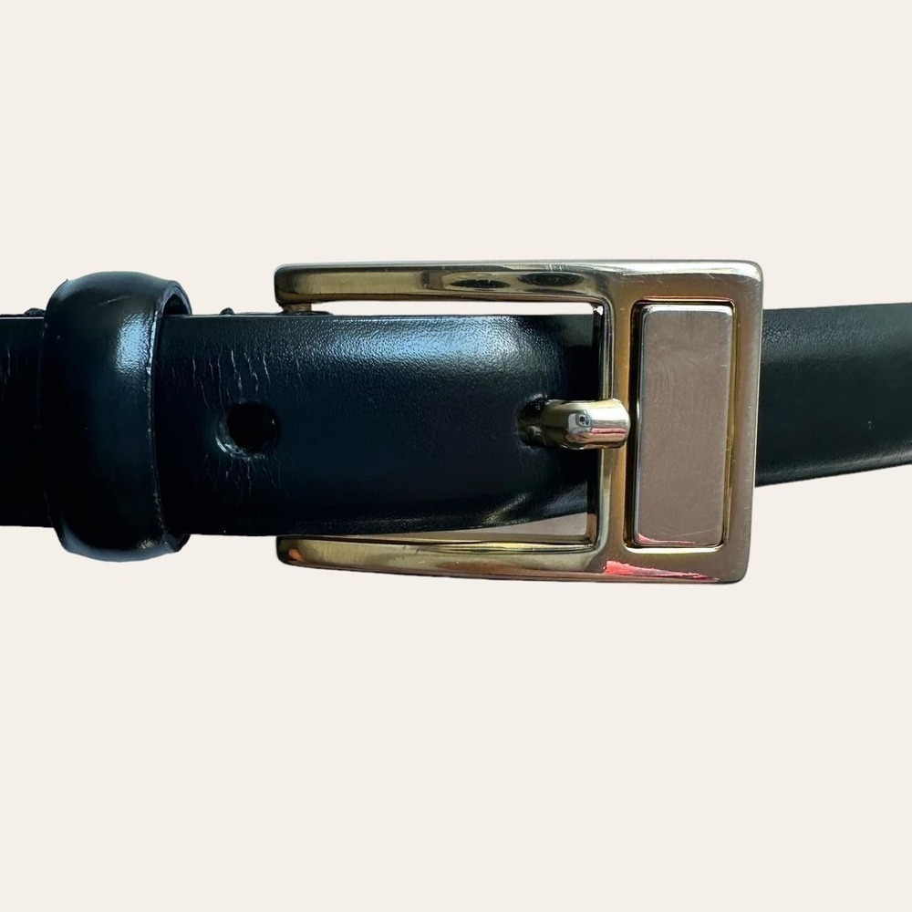 Talbots Womens Belt Black Skinny Sz L Italy Leather Gold Buckle Classy C… - Picture 2 of 6